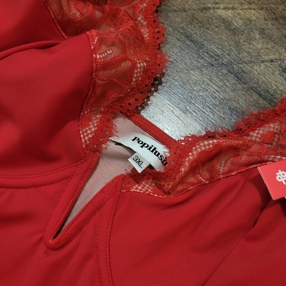 Popilush Red Lace V Neck Corset Shapewear Tummy Control Bodysuit Size 3XL - Picture 7 of 11